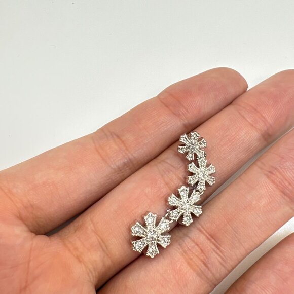 Sterling Silver 925 Snowflake Flower CZ Line Pendant Small Pendant Bail 1.5" L - Picture 8 of 12